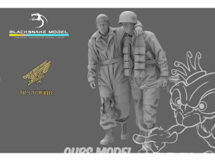 Blacksnake Model figurine FSJ-02-16 Fallschirmjäger Soldat avec un camarade blessé Figurine 2 1/16