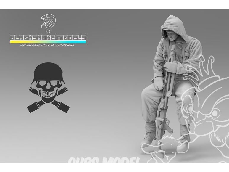 Blacksnake Model figurine Totenkopf-11-16 Totenkopf figurine 11 Rider en tenue d'hiver MG42 (front de l'est 1943-44) 1/16