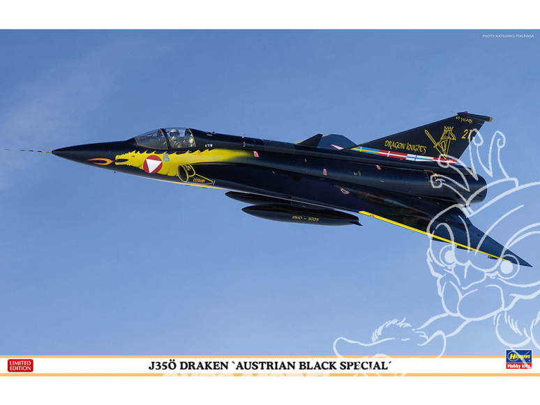 HASEGAWA maquettes avion 07565 J35Ö Draken Spécial Noir Autrichien 1/48