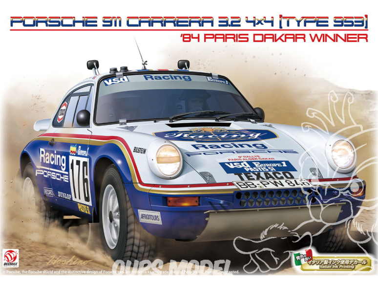 Beemax maquette voiture B24038 Porsche 911 Carrera 3.2 4x4 Type 953 Vainqueur Paris Dakar 1984 1/24