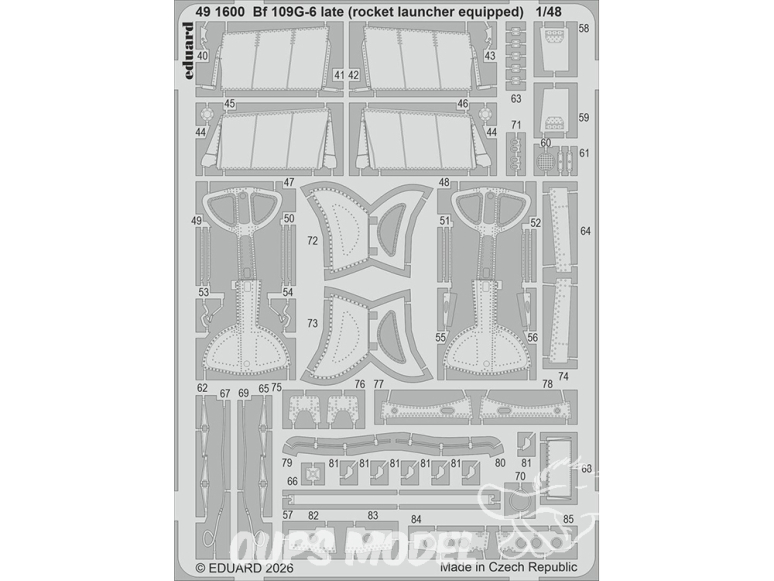 EDUARD photodecoupe avion 491600 Amélioration Messerchmitt Bf 109G-6 late (avec lance roquette) Tamiya 1/48