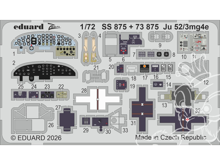Eduard photodecoupe avion 73875 Amélioration Junkers Ju 52/3mg4e Airfix 1/72