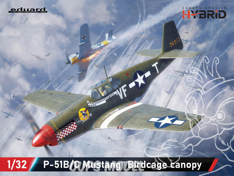 EDUARD maquette avion 932012 P-51B/C Mustang verrière Birdcage Hybrid Brassin 1/32