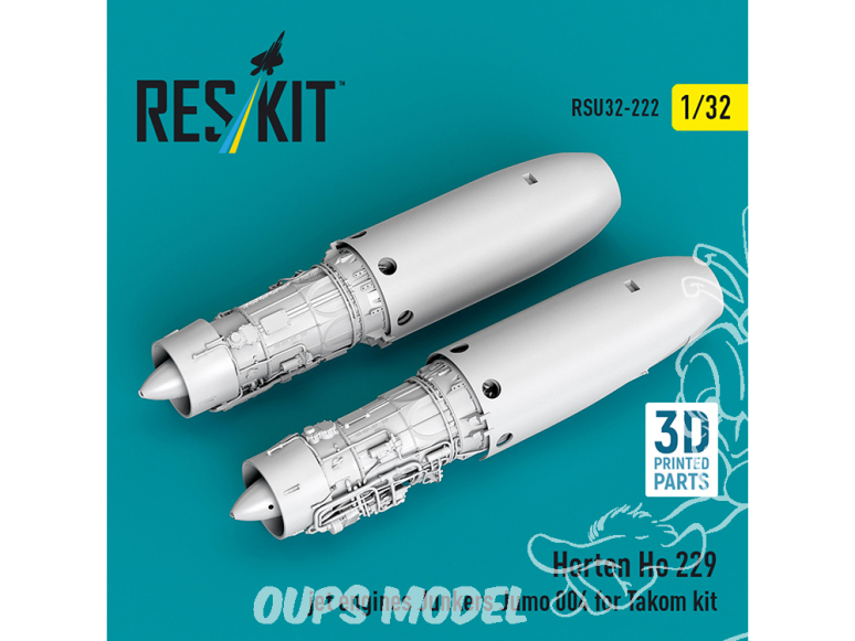 ResKit RSU32-0222 Moteurs à réaction du Horten Ho 229 : Junkers Jumo 004 2 unités pour TaKom 1/32