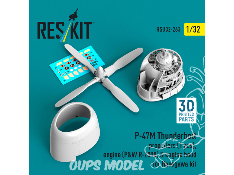 ResKit RSU32-0263 Hélice (1 pièce), moteur(P&W R-2800 et capot moteur pour P-47M Thunderbolt kit Hasegawa 1/32