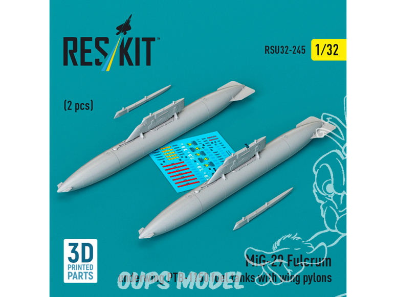 ResKit RSU32-0245 Réservoirs de carburant sous voilure PTB-1150 pour MiG-29 Fulcrum, avec pylônes lot de 2, impression 3D 1/32
