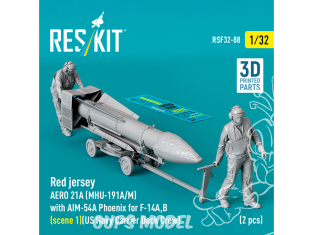 ResKit Figurine RSF32-0088 2 Red jersey AERO 21A MHU-191A/M 1 équipé d'un missile AIM-54A Phoenix F-14A/B Scène 1 1/32