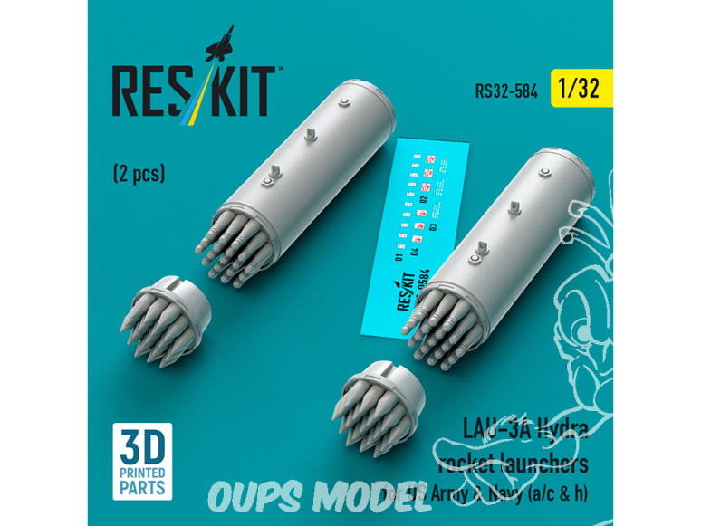 ResKit kit RS32-0584 Lance-roquettes LAU-3A Hydra pour l'armée et la marine américaines a/c et h 2 pièces 1/32