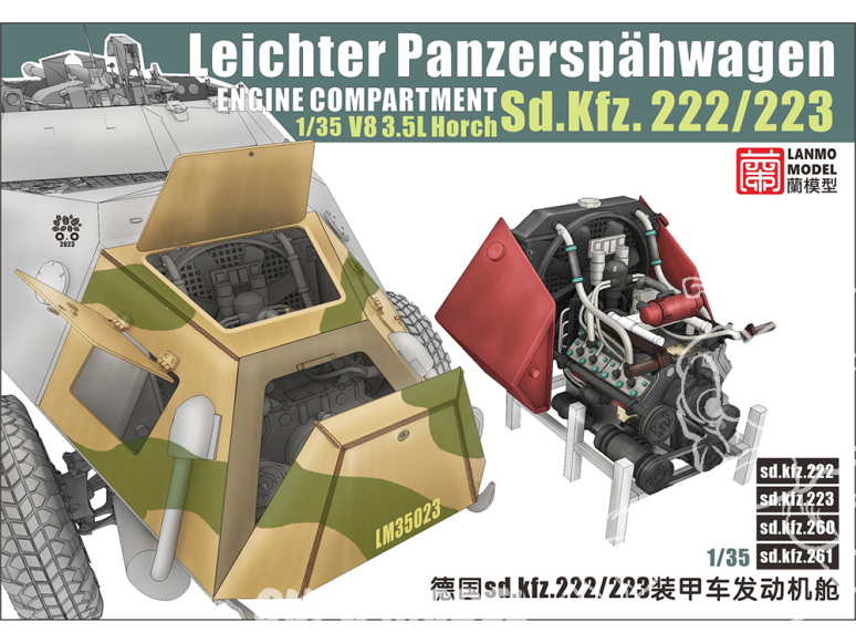 Lanmo Model maquette militaire LM35023 Compartiment moteur de l'automitrailleuse allemande Sd.Kfz. 222/223 WWII 1/35