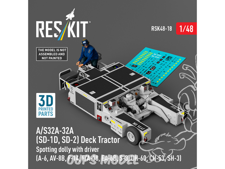 ResKit kit RSK48-0018 Chariot de positionnement dolly pour tracteur de pont A/S32A-32A SD-1D, SD-2, avec conducteur 1/48