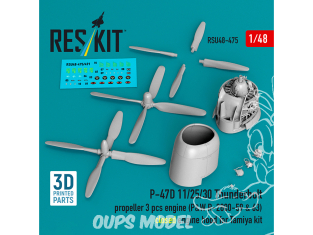 ResKit amelioration RSU48-0475 Hélice P-47D 11/25/30 Thunderbolt 3p mot P&W R-2800-59 & 63 capot mot fermé kit Tamiya 1/48