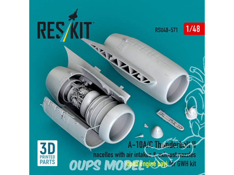 ResKit amelioration RSU48-0571 Nacelles A-10A/C Thunderbolt II entrées air et tuyères échappement moteur ouverte kit GWH 1/48