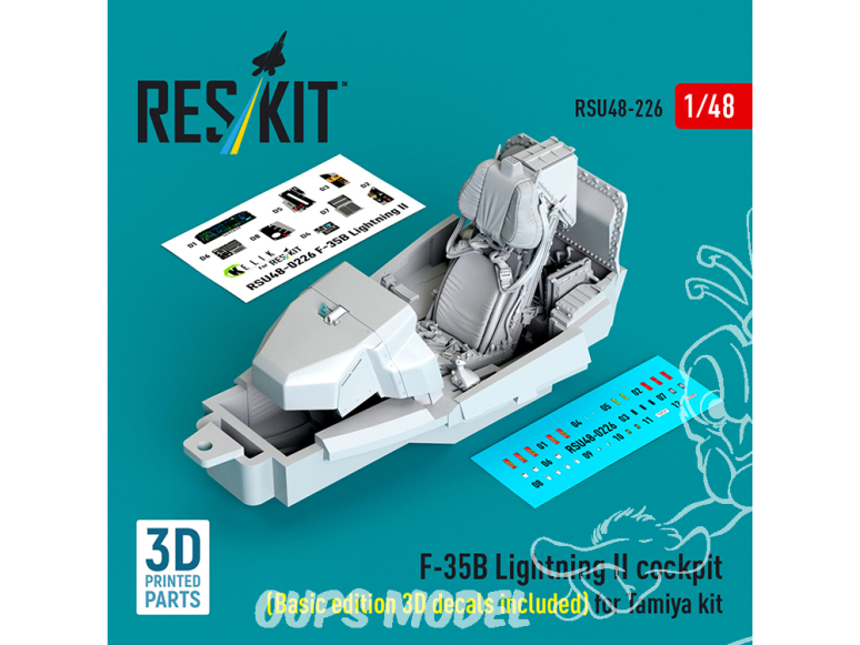 ResKit amelioration RSU48-0226 Cockpit du F-35B Lightning II Édition standard Décalcomanies 3D kit Tamiya Impression 3D 1/48