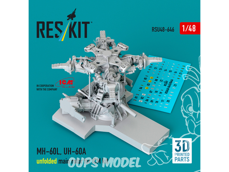 ResKit amelioration RSU48-0646 Rotor principal déployé pour MH-60L, UH-60A, pour kit ICM Impression 3D 1/48