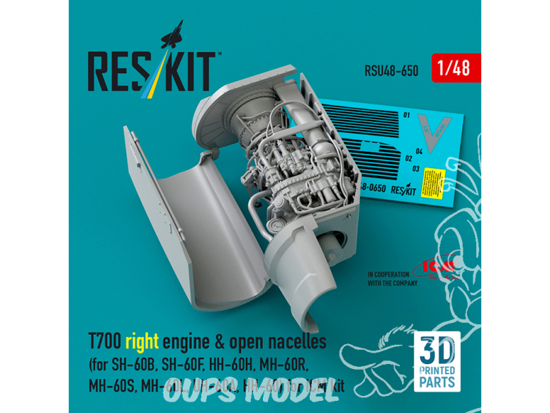 ResKit amelioration RSU48-0650 Moteur droit T700 et nacelles ouvertes pour MH-60 UH-60 HH-60 kit ICM Impression 3D 1/48
