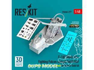 ResKit amelioration RSU48-0277 Cockpit F-16C Block 52+ Fighting Falcon PolAF/HAF édition base decalques 3D kit Kinetic Gold 1/48