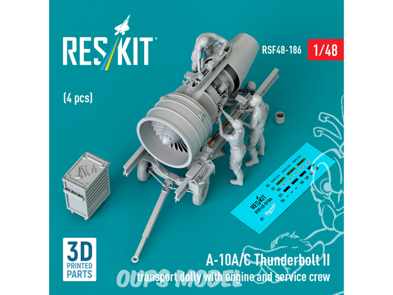 ResKit amelioration RSf48-0186 Chariot transport A-10A/C Thunderbolt II avec moteur équipe maintenance 4 pièces 1/48