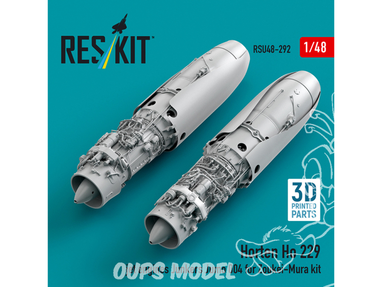 ResKit amelioration RSU48-0292 Moteurs à réaction Horten Ho 229 Junkers Jumo 004 pour kit Zoukei-Mura imprimé en 3D 1/48