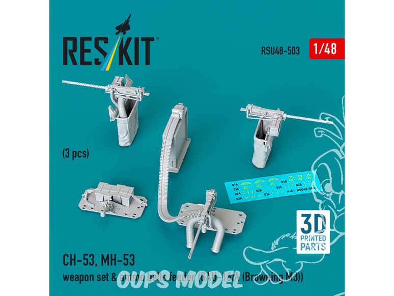 ResKit amelioration RSU48-0503 Kit d'armement système alimentation bandes munitions GAU-16/A Browning M2HB CH-53/MH-53 3p 1/48