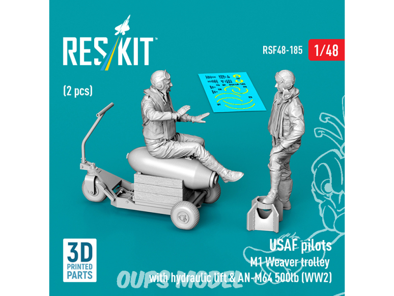 ResKit amelioration RSf48-0185 Pilotes de l'USAF 2p et chariot M1 Weaver élévateur hydraulique et AN-M64 500lb WWII 1/48