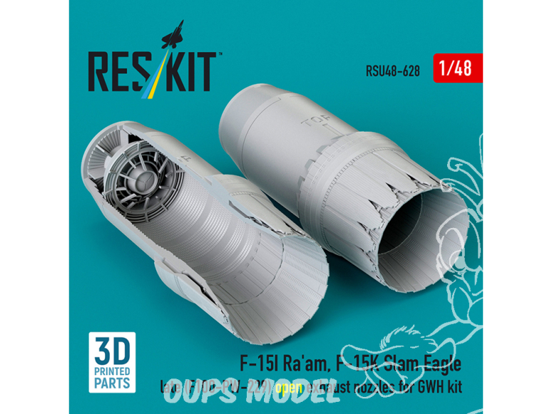 ResKit RSU48-0628 Tuyères éjection ouvertes F-15I Ra'am F-15K Slam Eagle version tardive mot F100-PW-229 kit GWH 1/48