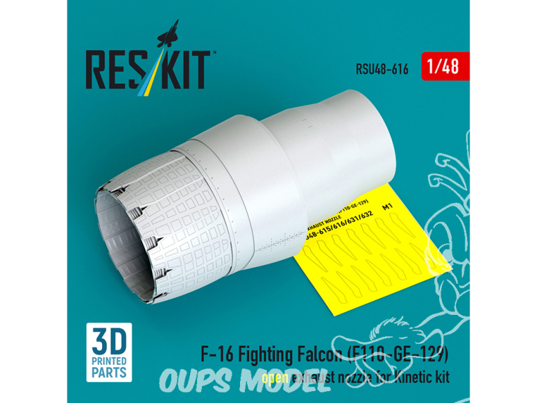 ResKit kit d'amelioration avion RSU48-0616 Tuyère d'échappement ouverte du F-16 Fighting Falcon (F110-GE-129) Kit Kinetic 1/48