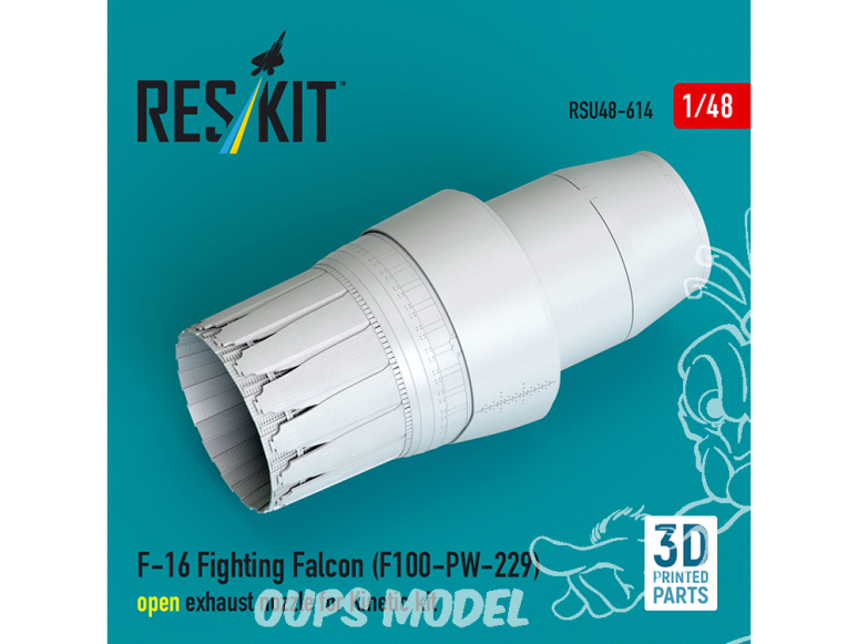 ResKit kit d'amelioration avion RSU48-0614 Tuyère d'éjection ouverte du F-16 Fighting Falcon (F100-PW-229) Kit Kinetic 1/48