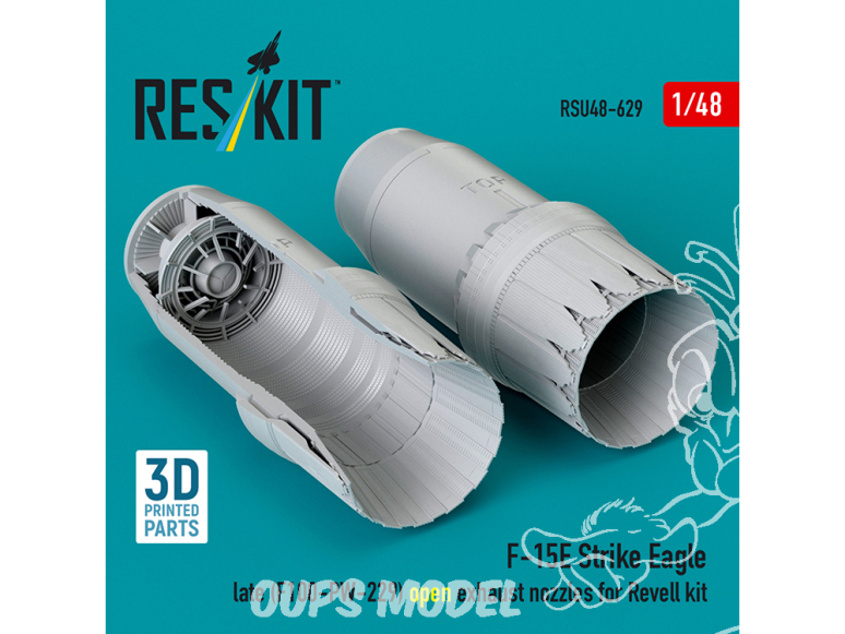 ResKit amelioration avion RSU48-0629 Tuyères échappement ouvertes F-15E Strike Eagle Late moteurs F100-PW-229 Kit Revell 1/48
