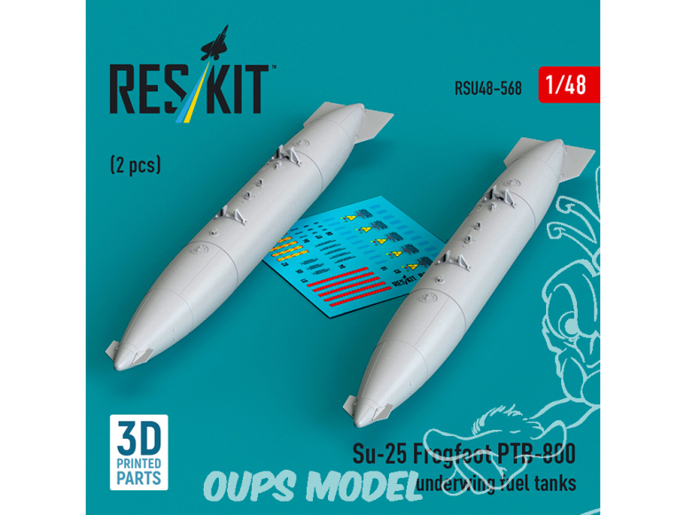 ResKit RSU72-0568 Réservoirs de carburant sous les ailes du Su-25 Frogfoot PTB-800 2 pièces imprimée en 3D 1/72