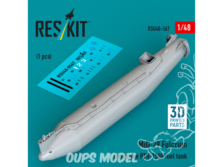 ResKit RSU72-0567 Réservoir de carburant PTB-1500 pour MiG-29 Fulcrum (1 pièce) imprimée en 3D 1/72