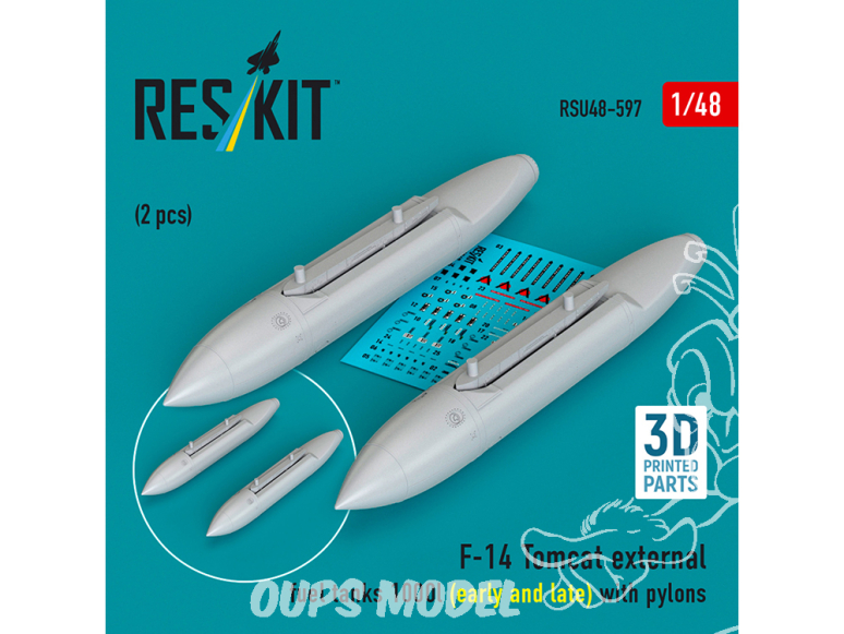 ResKit RSU72-0597 Réservoirs de carburant externes F-14 Tomcat 1000l early et late avec pylônes 2p imprimée en 3D 1/72