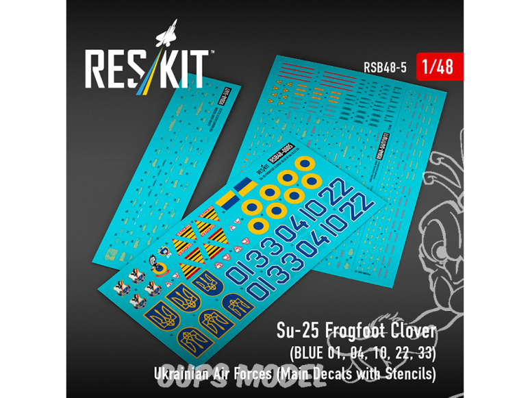 ResKit RSB48-0005 Su-25 Frogfoot Clover BLEU 01 04 10 22 33 ukrainiennes Décalcomanies principales avec pochoirs 1/48