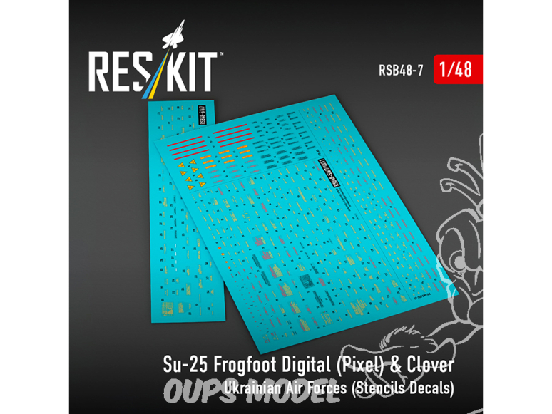 ResKit RSB48-0007 Pochoirs et decalques numériques Su-25 Frogfoot Pixel et Clover ukrainiennes 1/48