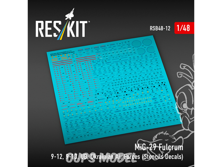 ResKit RSB48-0012 Décalcomanies stencils pour MiG-29 Fulcrum 9-12, 9-13, UB ukrainiennes 1/48