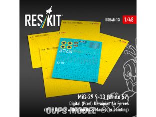 ResKit RSB48-0013 MiG-29 9-13 Blanc 57 cam numérique pixélisé ukrainiennes décals marquages ​​techniques masques peinture 1/48