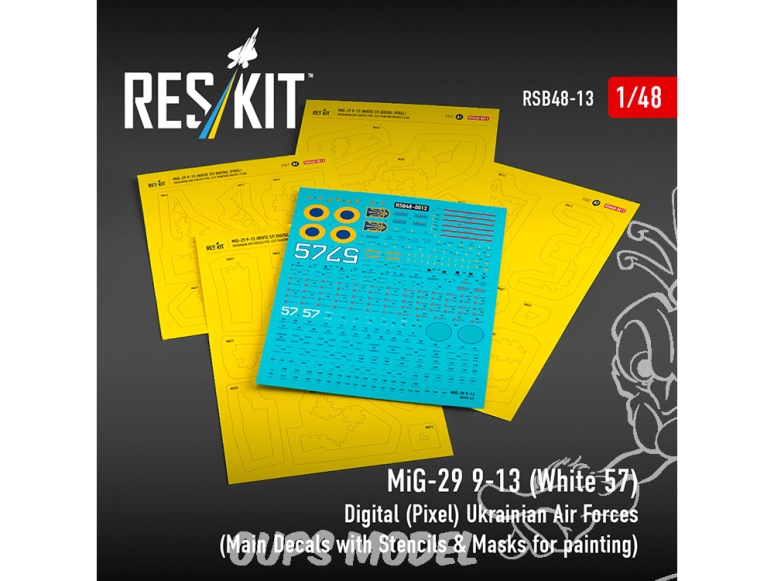 ResKit RSB48-0013 MiG-29 9-13 Blanc 57 cam numérique pixélisé ukrainiennes décals marquages ​​techniques masques peinture 1/48