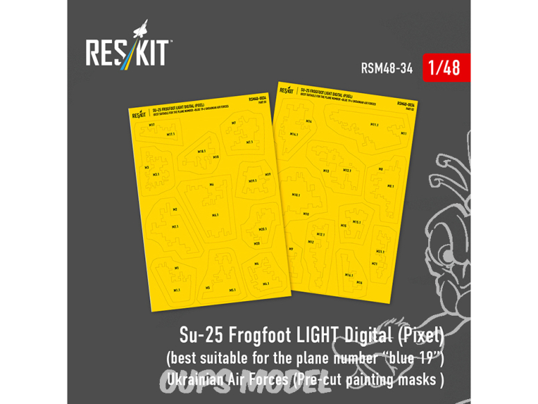 ResKit RSM48-0034 Camouflage numérique pixel clair pour Su-25 Frogfoot adapté a d'appareil 19 en bleu 1/48