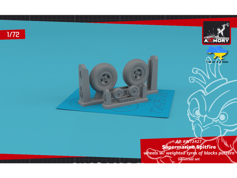 Armory Models kit d'amélioration avion AW72426 Roues Supermarine Spitfire avec pneus affaissés motif bloc et moyeux 1/72
