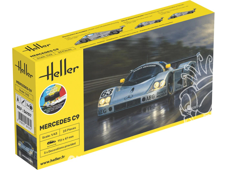 HELLER maquette voiture 56107 STARTER KIT Mercedes C9 inclus peintures principale colle et pinceau 1/43