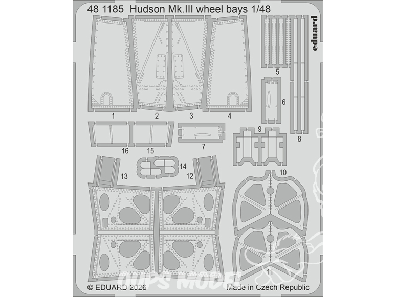 EDUARD photodecoupe avion 481185 Baies de roues Hudson Mk.III Icm 1/48