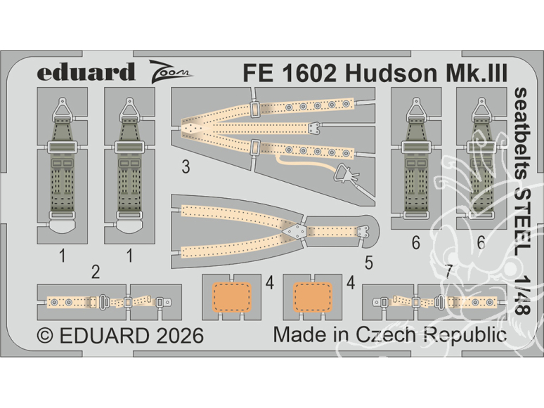 EDUARD photodecoupe avion FE1602 Harnais métal Hudson Mk.III Icm 1/48