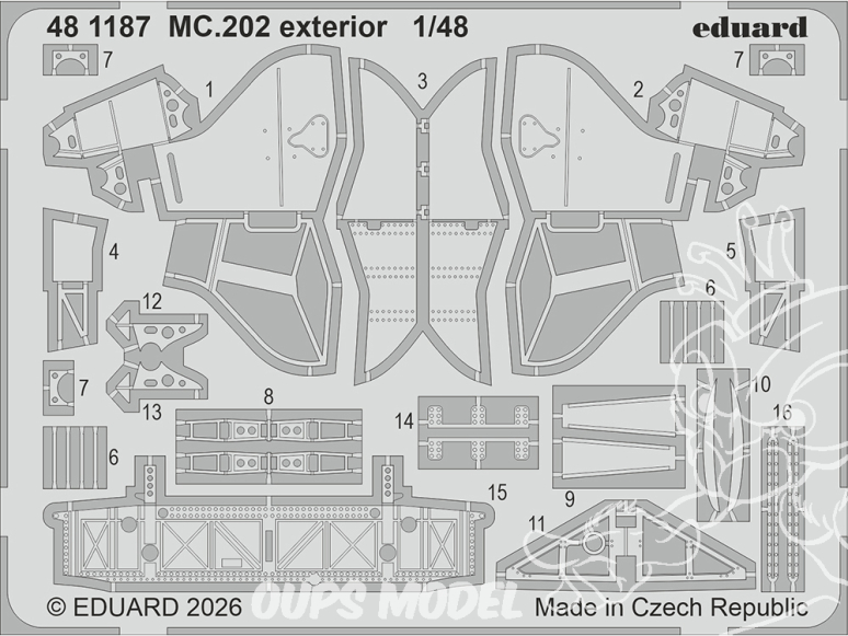 EDUARD photodecoupe avion 481187 Extérieur Macchi MC.202 Italeri 1/48
