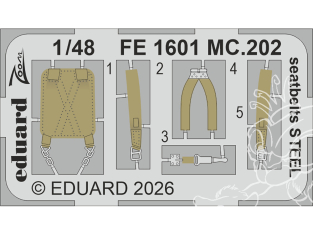 EDUARD photodecoupe avion FE1601 Harnais métal Macchi MC.202 Italeri 1/48