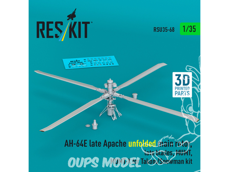 ResKit RSU35-0068 AH-64E Apache late rotor principal déployé pales late systèmes MUMT et MUMT-X kit Takom/Snowman 1/35