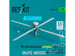 ResKit RSU35-0069 AH-64D Apache late rotor principal déployé, pales late système MUM, radar AN/APG-78 Longbow kit Takom 1/35
