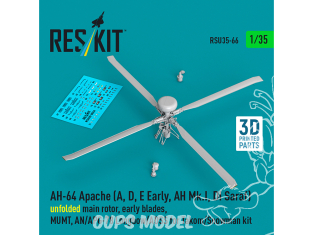 ResKit RSU35-0066 AH-64 Apache A D E Early AH Mk.I DI Saraf rotor principal déployé pales early kit Takom 1/35