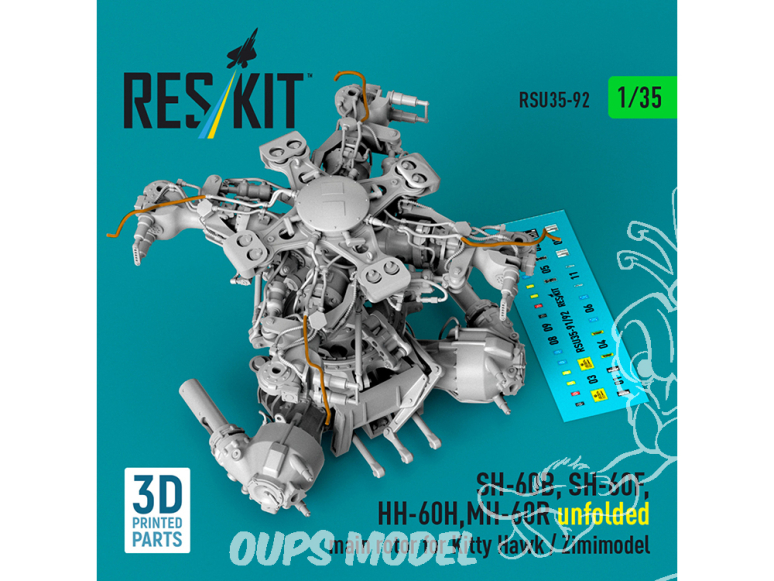 ResKit RSU35-0092 SH-60B, SH-60F, HH-60H, MH-60R, rotor principal déployé kit Kitty Hawk Zimimodel Impression 3D 1/35