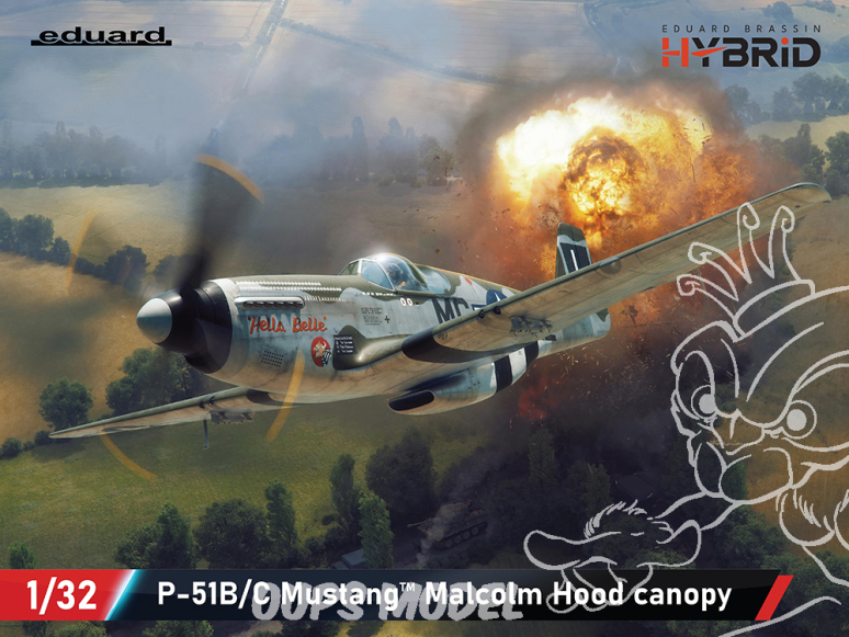 EDUARD maquette avion 932013 P-51B/C Mustang verrière Malcom Hood Hybrid Brassin 1/32