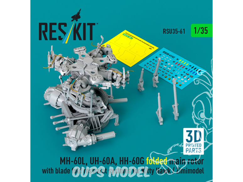 ResKit RSU35-0061 MH-60L UH-60A HH-60G rotor principal replié dispositifs maintien pales repliées kit Kitty Hawk 1/35
