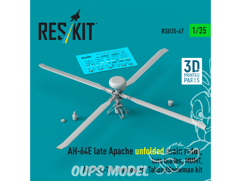 ResKit RSU35-0067 AH-64E late Apache unfolded main rotor, late blades, MUMT, AN/APG-78 Longbow kit Takom/Snowman 1/35